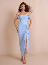 Draped Sleeve Ruched Crisscross Waist Asymmetrical Hem Mesh Dress